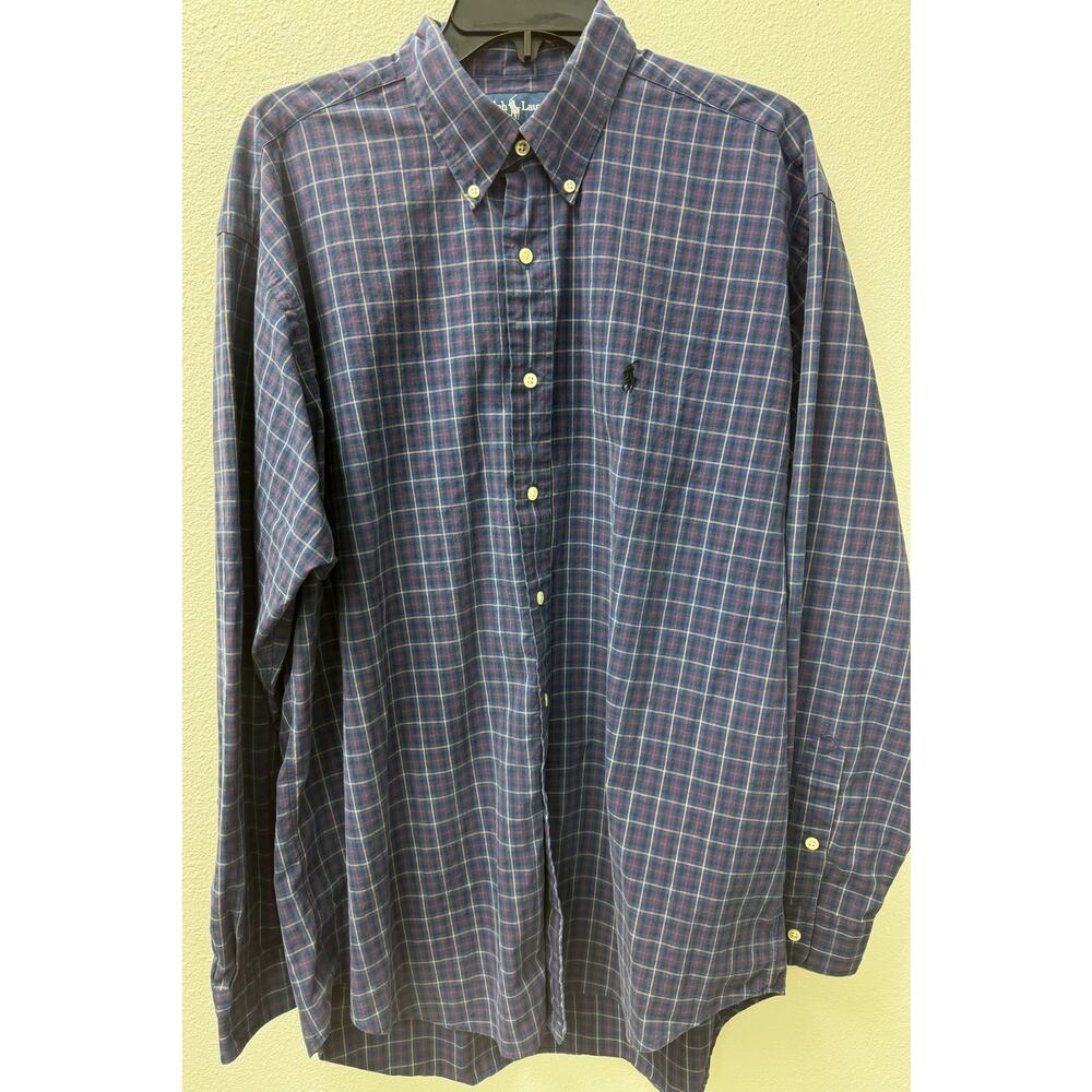 Polo Ralph Lauren Long Sleeve Button Down Shirt Blue Plaid Blake Size L